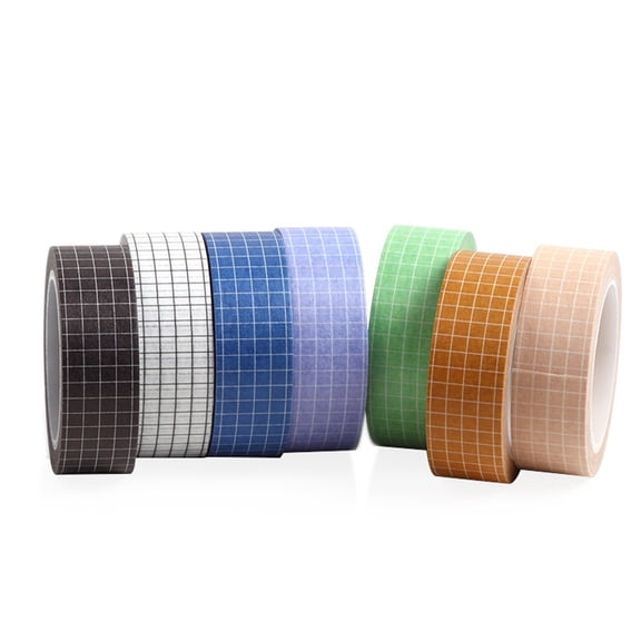 Grid Washi Tape, 0.6 x 393.7 Inch 7 Roll Assorted Pack, Hand Tearable Decorative Paper Tape for Adult Bullet Journal Planner Scrapbooking, Qtmrj