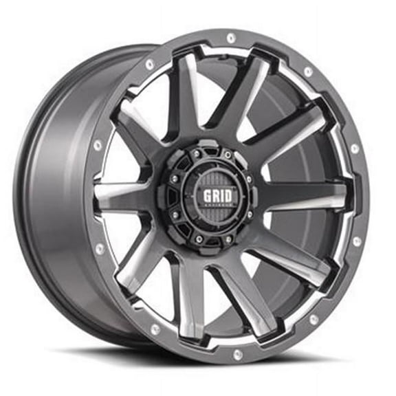 Grid Wheels 52188G224 20 x 10 in. GD5 Wheel Gloss Graphite with Milled Accents - 25 Offset, 8 x 180 Bolt Pattern, 124.2 mm Hub, Black & Natural Accents