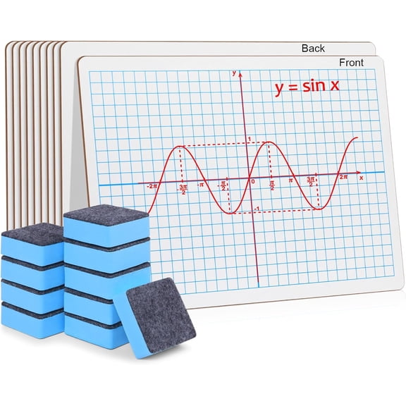 Grid Whiteboard Coordinate XY Axis Graph 9"x12" Small Dry Erase White Board, 10 Pack Double-Sided Math Whiteboard Portable for Students Classroom Teachers School Supplies