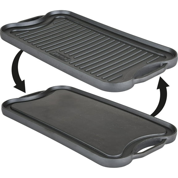 Griddle, 20 Inch Reversible Cast Iron Grill Pan, Pre-Seasoned, Oven Safe, Induction Ready, Black