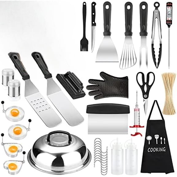 Griddle Accessories Kit, 135 Pcs Griddle Grill Tools Set for Blackstone and Camp Chef, Professional Grill BBQ Spatula Set with Basting Cover, Spatula, Scraper, Bottle, Tongs, Egg Ring