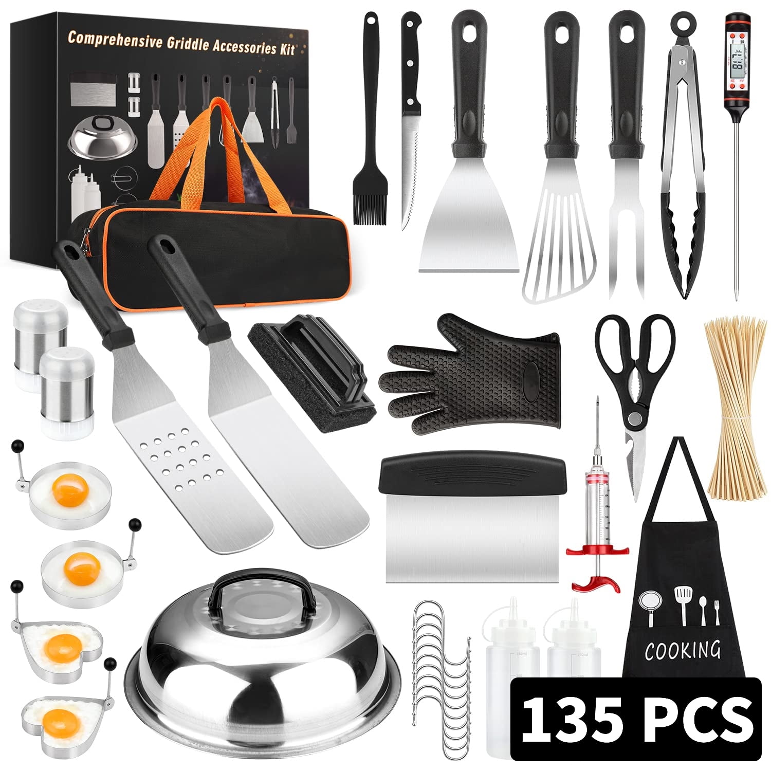 Blackstone 1542 Flat top Griddle Professional Grade Accessory Tool Kit (5  Pieces) 16 oz Bottle, Two Spatulas, Chopper/Scraper and One  Cookbook-Perfect