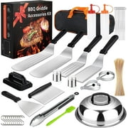 Griddle Accessories Kit: 137 Flat Top Grill Accessories Kit for Blackstone and Camp - BBQ Tool with Spatula, Basting Cover, Scraper, Bottle, Tongs, Egg Rings & Carry Bag
