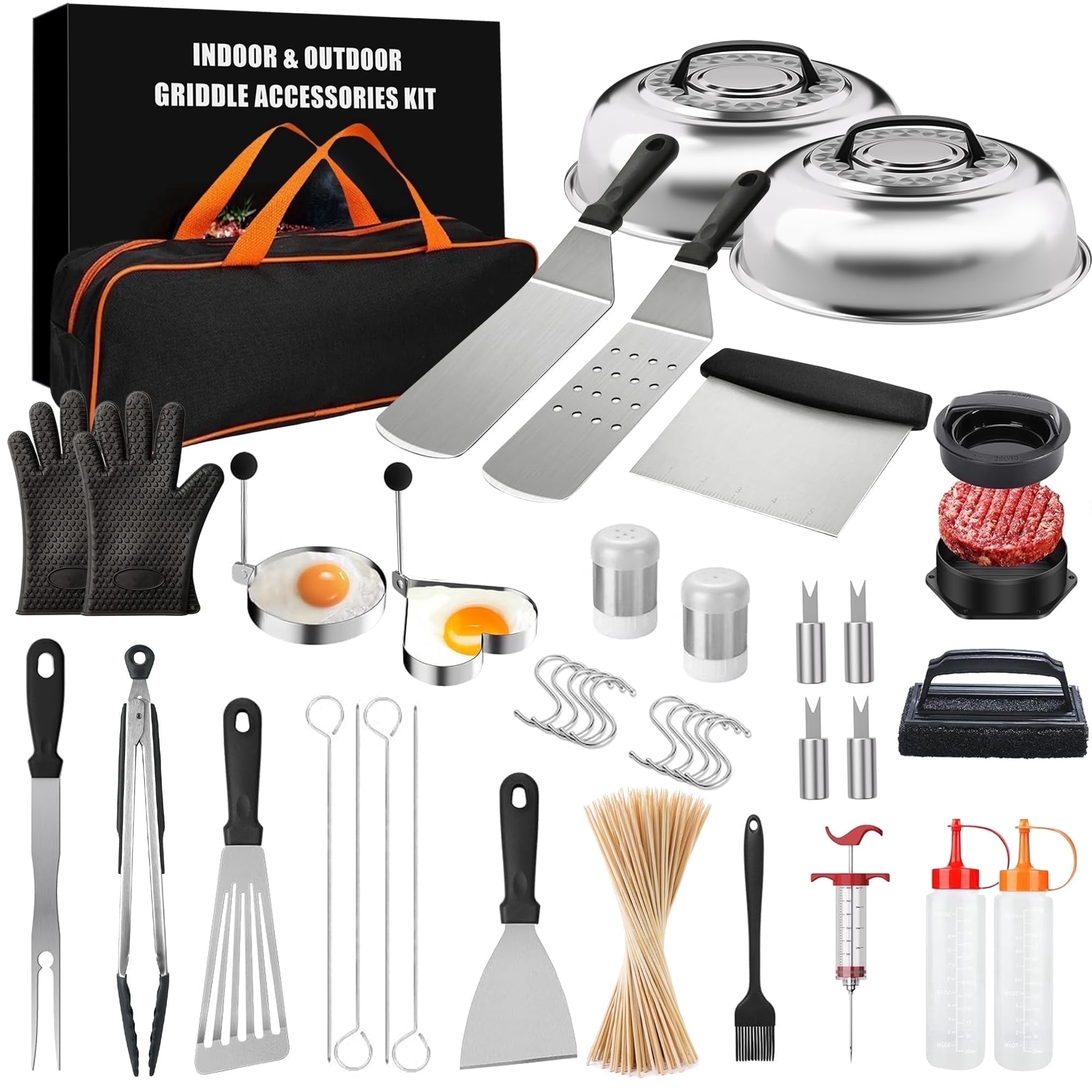 OHHANI 140Pcs Griddle Accessories Kit for Blackstone Camp Chef, BBQ Grill Tools Set with Spatulas, Squeeze Bottles, Tongs, Scraper, Storage Bag, for Outdoor Camping