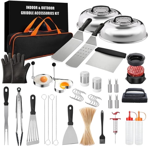 OHHANI 140Pcs Griddle Accessories Kit for Blackstone Camp Chef, BBQ Grill Tools Set with Spatulas, Squeeze Bottles, Tongs, Scraper, Storage Bag, for Outdoor Camping