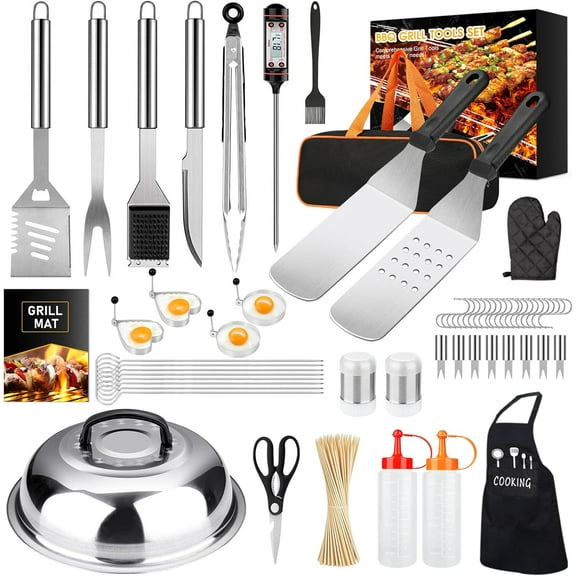 Griddle Accessories Kit, 147pcs Flat Top Grill Accessories Set for Blackstone and Camp Chef,Professional Grill BBQ Spatula Set with Basting Cover,Spatula,Scraper,Bottle,Tongs,Egg Ring