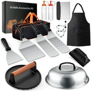 Griddle Accessories Kit, 15PCS Flat Top Grill Accessories Set for Blackstone and Camp Chef, Enlarged Spatulas, Basting Cover, Stain Steel Grill Spatula Kit for Outdoor BBQ & Cooking