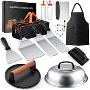 Griddle Accessories Kit, 15PCS Flat Top Grill Tools Set for Blackstone and Camp Chef, Enlarged Spatulas, Basting Cover, Stain Steel Grill Spatula Kit for Outdoo