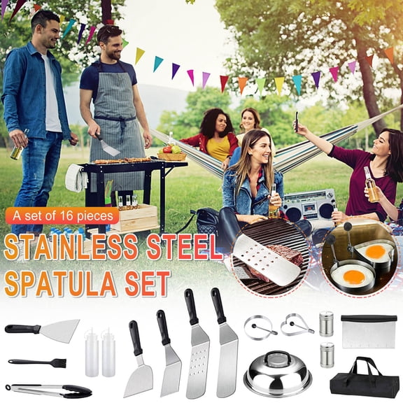 Griddle Accessories Kit 16PCS Flat Top Grilling Tools Set Stainless Steel Grill BBQ Spatula Kit Cooking Utensils Set with Carry Bag for Outdoor Barbecue