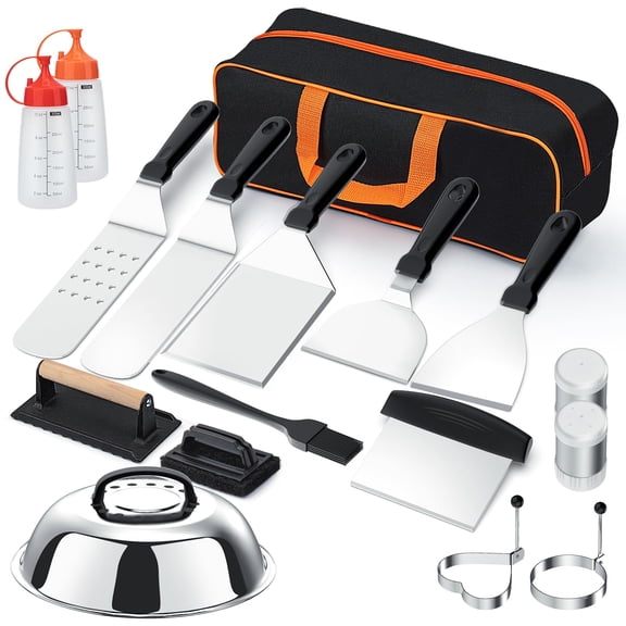 Griddle Accessories Kit 18pcs Grill Spatula Set For Blackstone And Camp Chef Flat Top With Enlarged Spatulas Basting Cover Scraper Outdoor Bbq