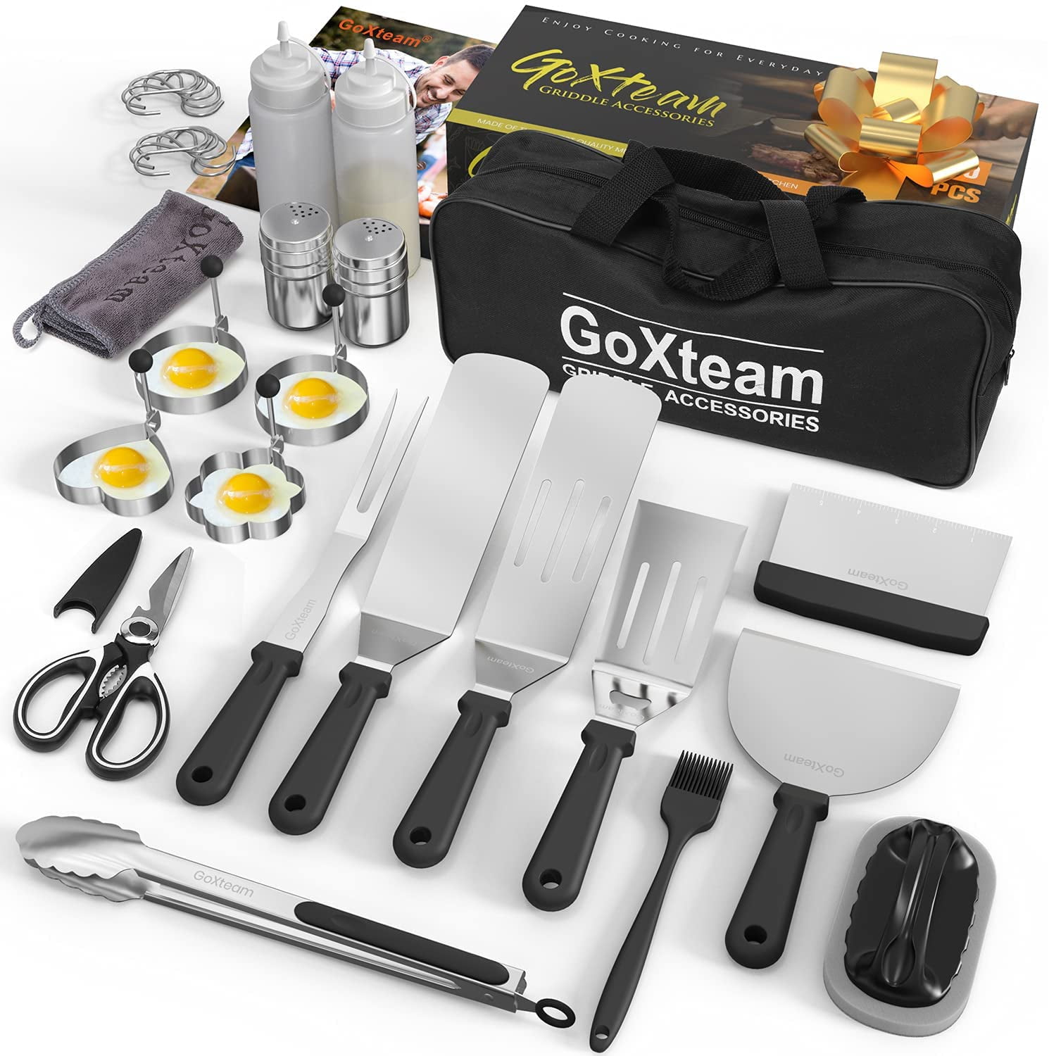 Griddle Accessories Kit, 30PCS Griddle Grill Tools Set for Blackstone and Camp Chef, Professional BBQ Grill Tools Set with Spatula,Scraper,Egg Ring,Tongs for Outdoor Grilling