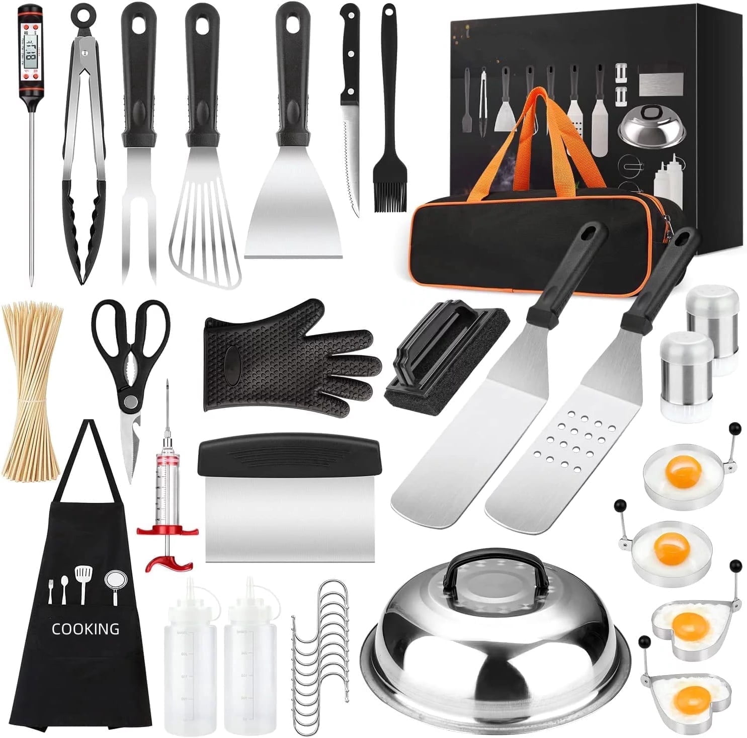 Griddle Accessories Kit, 137 Pcs Griddle Grill Tools Set for Blackstone and Camp Chef, Professional Grill BBQ Spatula Set with Basting Cover, Spatula, Scraper, Bottle, Egg Ring, Tongs