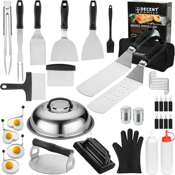 Griddle Accessories Kit, 39PCS Flat Top Grill Accessories Set, Griddle Accessories Set with Basting Cover, Spatula, Scraper, Burger Press, Tongs, Cleaning Kit