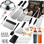 Griddle Accessories Kit, 43 Pcs Flat Top Grill Accessories Kit for Blackstone and Camp, Stainless Steel BBQ Tool Set with Spatula, Basting Cover, Scraper, Bottle, Tongs, Egg Rings & Carry Bag