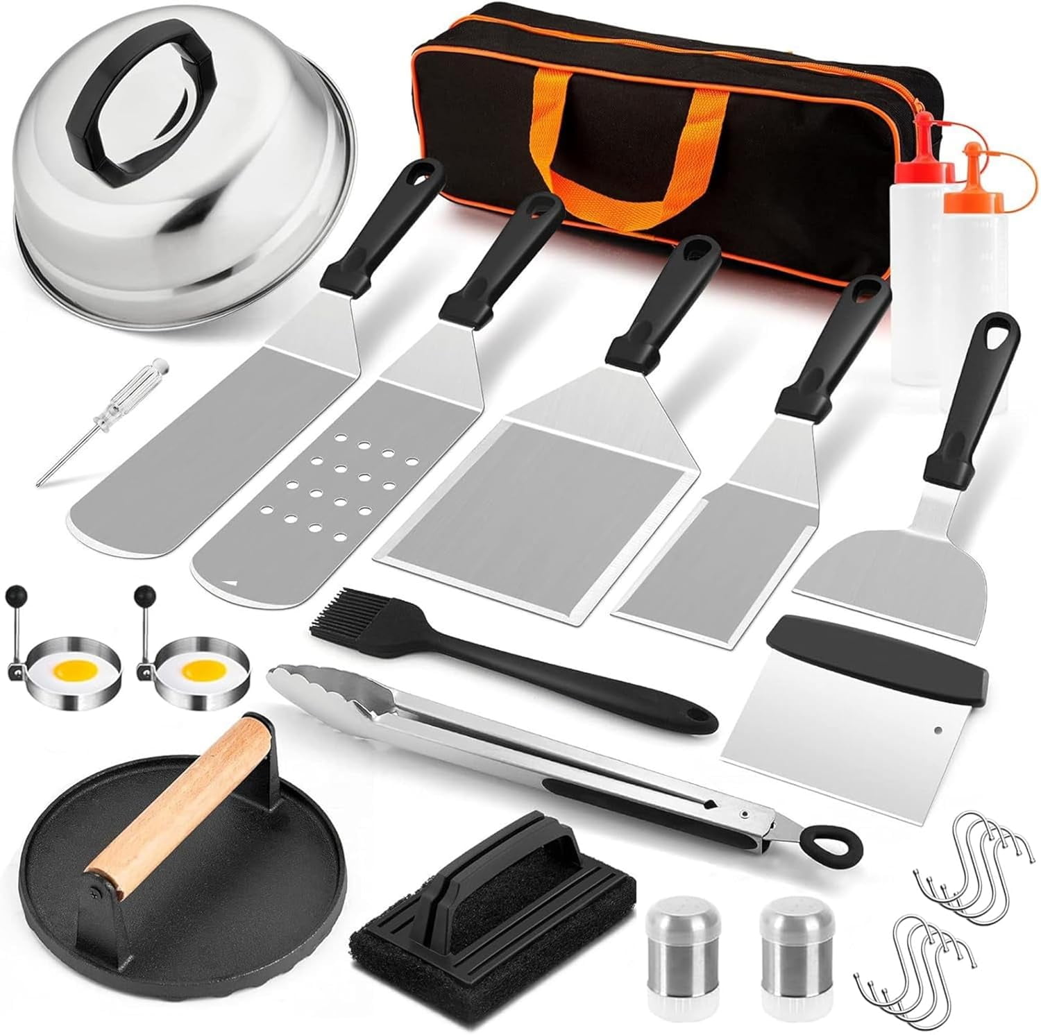 SouAny Blackstone Griddle Accessories Kit, 27Pcs Grilling Accessories Set for Blackstone and Camp Chef, Flat Top Grill Accessories Set with Spatulas, Scraper, Grill Press, Basting Cover for BBQ SouAny Blackstone Griddle Accessories Kit, 27Pcs Grilling Accessories Set for Blackstone and Camp Chef, Flat Top Grill Accessories Set with Spatulas, Scraper, Grill Press, Basting Cover for BBQ