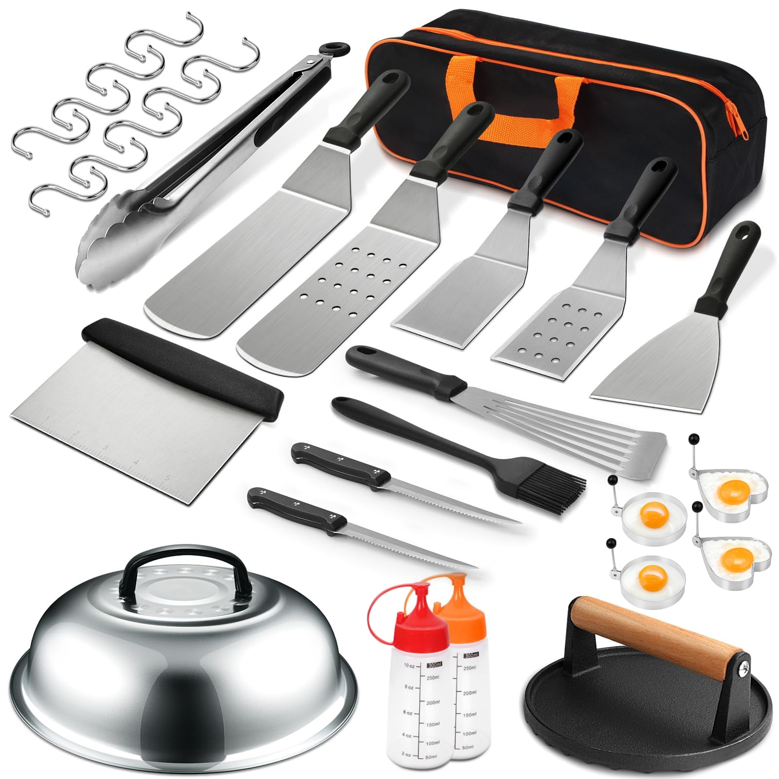 30-Pcs Griddle Accessories Set for Blackstone & Camp Chef: Spatulas, Basting Cover, Scraper