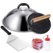 Mibote Griddle Accessories, 5 Piece Smash Burger Kit, 7" Cast Iron Press & 12.5" Steel Dome for Blackstone, Spatula & Patty Paper