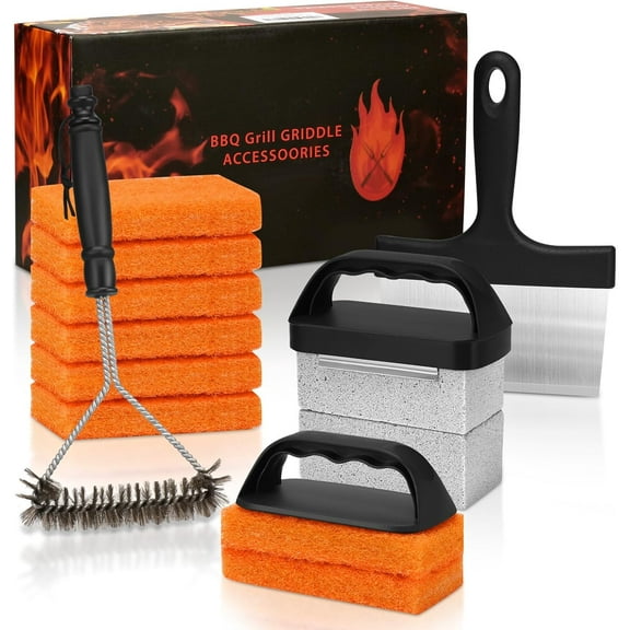 Griddle Cleaning Kit for Blackstone, Flat Top Grill Accessories Cleaner Tool Set Grill Stone, Griddle Scraper, Scouring Pad and Handles, Multifunctional Griddle Accessories Easy to Remove Stain