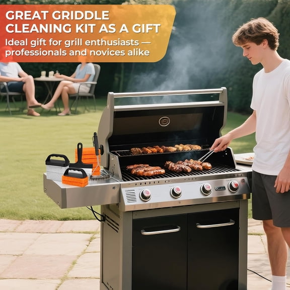 Griddle Cleaning Kit for Blackstone, Flat Top Grill Accessories Cleaner Tool Set Grill Stone, Griddle Scraper, Scouring Pad and Handles, Multifunctional Griddle Accessories Easy to Remove Stain