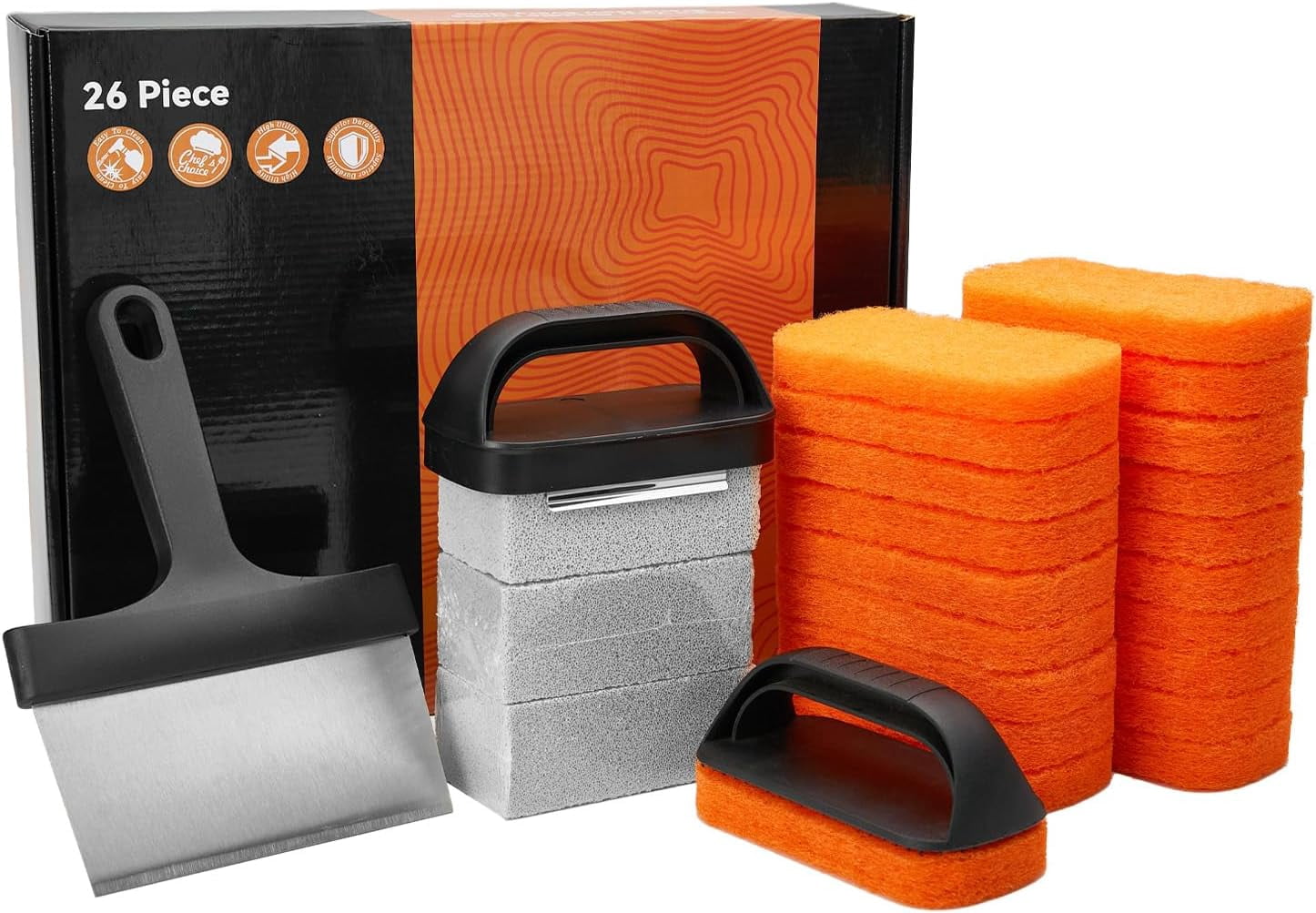 Griddle Cleaning Kit for Blackstone, Flat Top Grill Accessories Cleaner Tool Set with Scraper, Cleaning Brick, Scouring Pads, and Handles for Easy Cleaning on Hot or Cold Surfaces