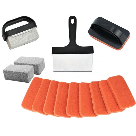 Griddle Cleaning Kit for Blackstone - Heavy Duty Grill Cleaner Kit with Grill Stone, Griddle Scraper, & Griddle Brush with Stainless Steel Handle - Easy to Use Flat Top Cleaning Kit, 16 Pieces