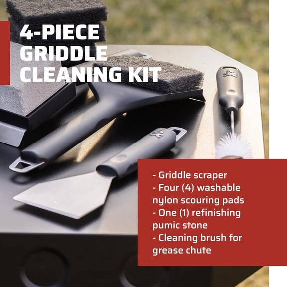 Griddle Cleaning Kit - Flat-Top Griddle Accessories Includes Scraper, 4 Scouring Pads, Pumice Stone & Grease Chute Brush