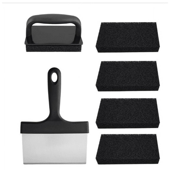 Complete Griddle Cleaning Kit for Grilling Accessories 7 Pcs, with Griddle Scraper, Scouring Pads, Cleaning Replacement Sponge