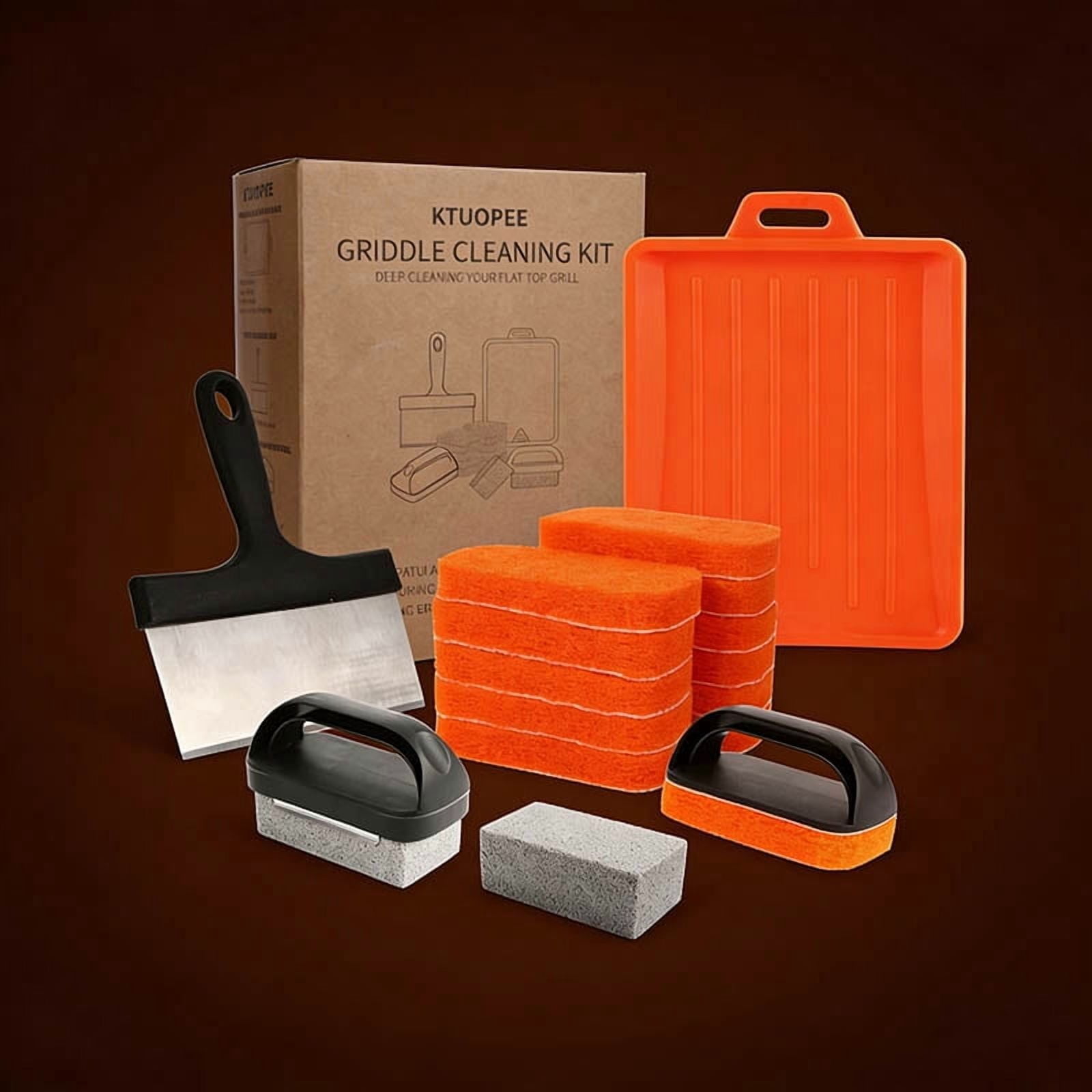 Griddle Cleaning Kit for Blackstone Flat Top Grill Accessories with Scraper, Heat-Resistant Silicone Spatula Mat, Grill Brick and Scouring Pads