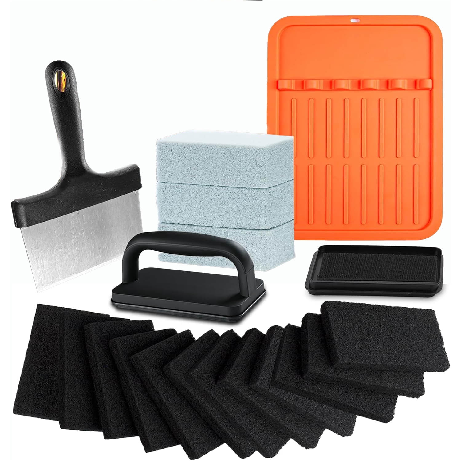 Griddle Cleaning Kit for Blackstone Flat Top Grill Accessories, with Scraper, Heat-Resistant Silicone Spatula Mat, Grill Stone, Brush