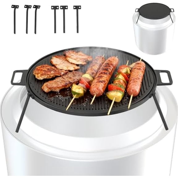 Griddle Grill Cookware for Solo Stove Bonfire/Yukon 19.5" Fire Pit, Cast Iron Grill Pan for Solo Stove Mesa Accessories, Firepit Round Griddle with 3 Removable Legs for Outdoor BBQ Cooking & Camping