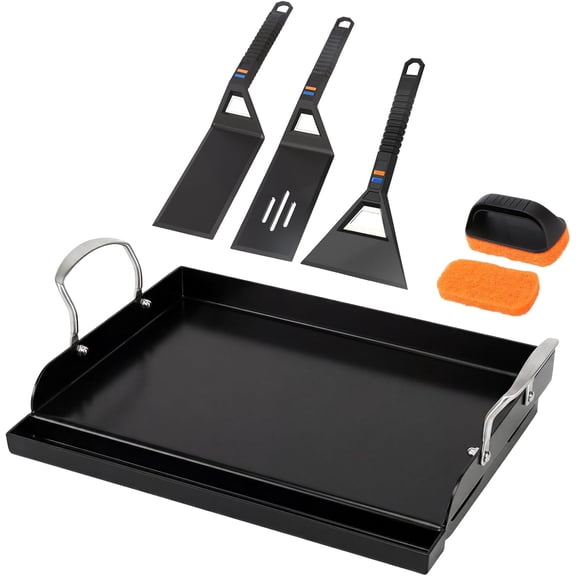 Griddle Kit, 17" x 13" Nano-Ceramic Nonstick Flat Top Griddle with 5-Piece Scratch-Free Nonstick-Safe Nylon Tools, Universal Grill Griddle for Gas & Charcoal Grills, BBQ, Camping and Parties