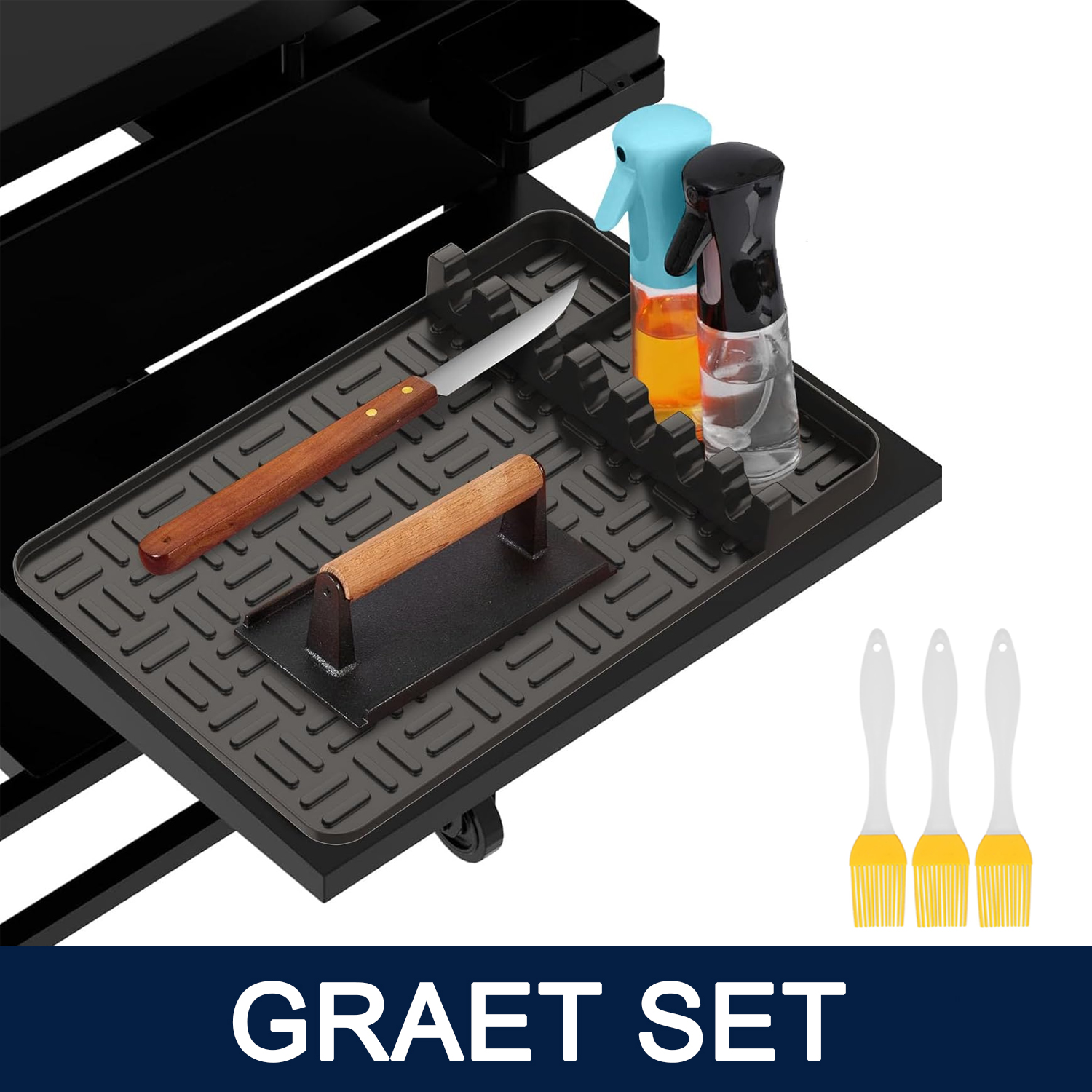 Griddle Mat with 3Pcs Basting Brush BBQ Grill Accessories Tools for Blackstone, Side Shelf Mat Grill Pad for Outdoor Grill Counter Spatula Silicone Mat for Kitchen, Cooking, Countertop, Black