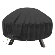 Griddle Outdoor Cover - Durable Round Fire Pit Cover, 22-32 Inch, Waterproof and Windproof with Straps and Built-in Vents, 32 Dia x 13.5 H, Black