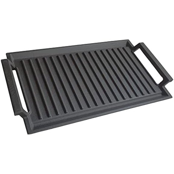 Griddle Pan, Cast Iron Grill Hot Plate, Rectangular Grill, 2 handles with Ridged Surface for Induction Electric Cooktop,16 x 9inch