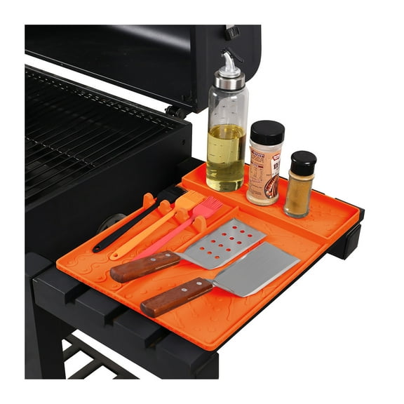 Griddle Silicone Grill Spatula Mat Tools Accessories for Blackstone, Large Heat Resistant Side Shelf Mat Grill Pad with Drip Pad for Outdoor BBQ Kitchen Counter, Easy to Clean BBQ Gifts for Men