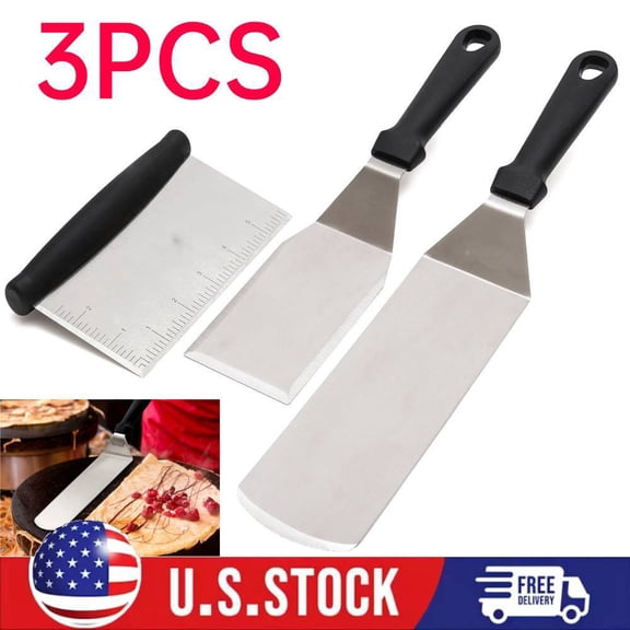 Griddle Spatulas Set of 3, Metal Spatula Stainless Steel and Scraper for BBQ