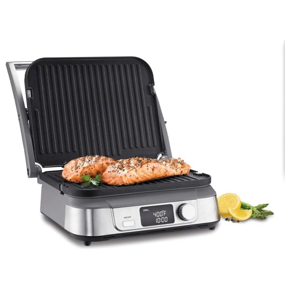 Griddler FIVE Countertop Grill, 5-in-1 Function Panini Press and Griddle, Stainless Steel with LCD Display, 175-450F Temperature, Sear, Nonstick Reversible Plates for Home Kitchen Use