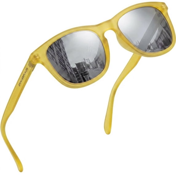 Griderpunch Womens Polarized Sunglasses UV400 Protection Classic Retro Driving Sun Glasses Trendy Fashion Shades - Yellow / Silver,