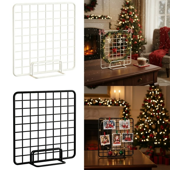 Gridiron Jewelry Storage Rack, Desktop Organizer Display Stand, Iron Wire Grid with Wooden Clips, Home Office Use,Vsgery