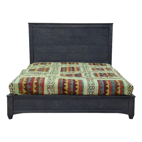 Gridley Mango Solid Wood Hand-Carved California King Sized Bed in Gray Wash