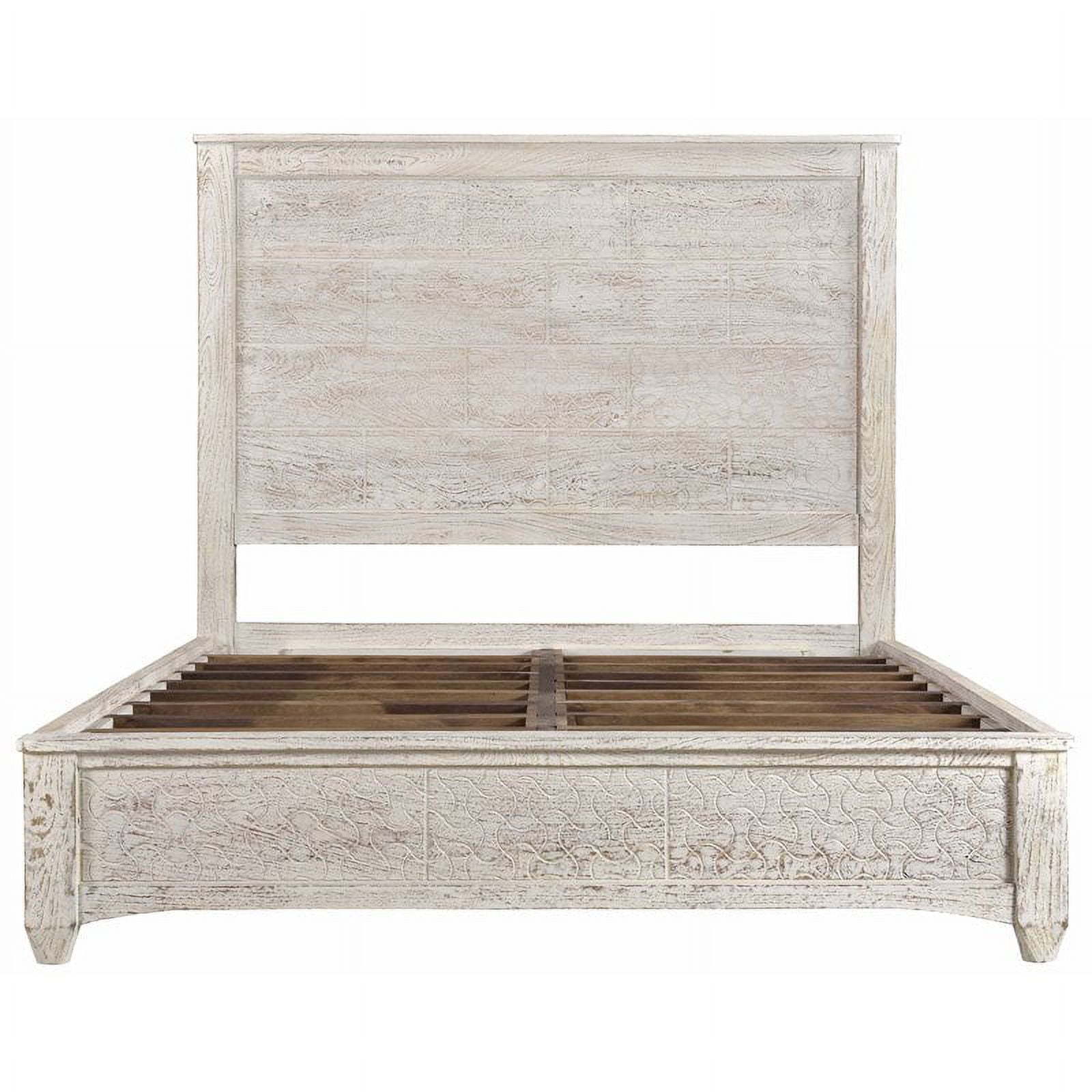 Gridley Solid Wood HandCarved Queen Bed in White