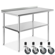 Gridmann NSF Stainless Steel 48 x 24 Inches Commercial Kitchen Prep & Work Table with Backsplash Plus 4 Casters (Wheels)