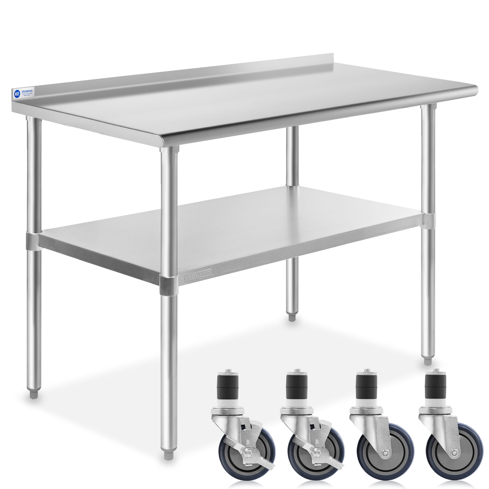 48" Stainless Steel Work Table with Backsplash and Wheels