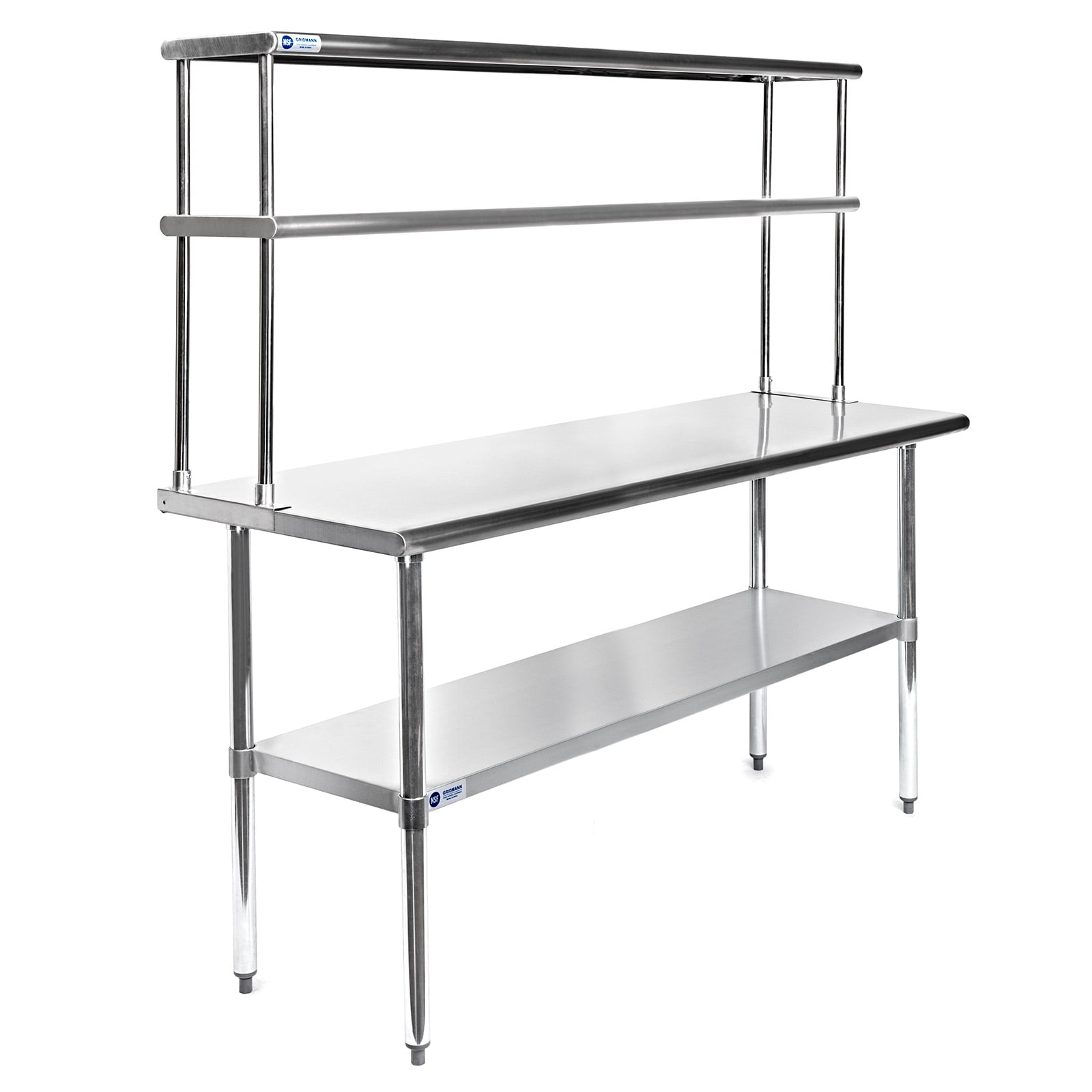 60" Silver Stainless Steel Prep Station with Double Overshelf