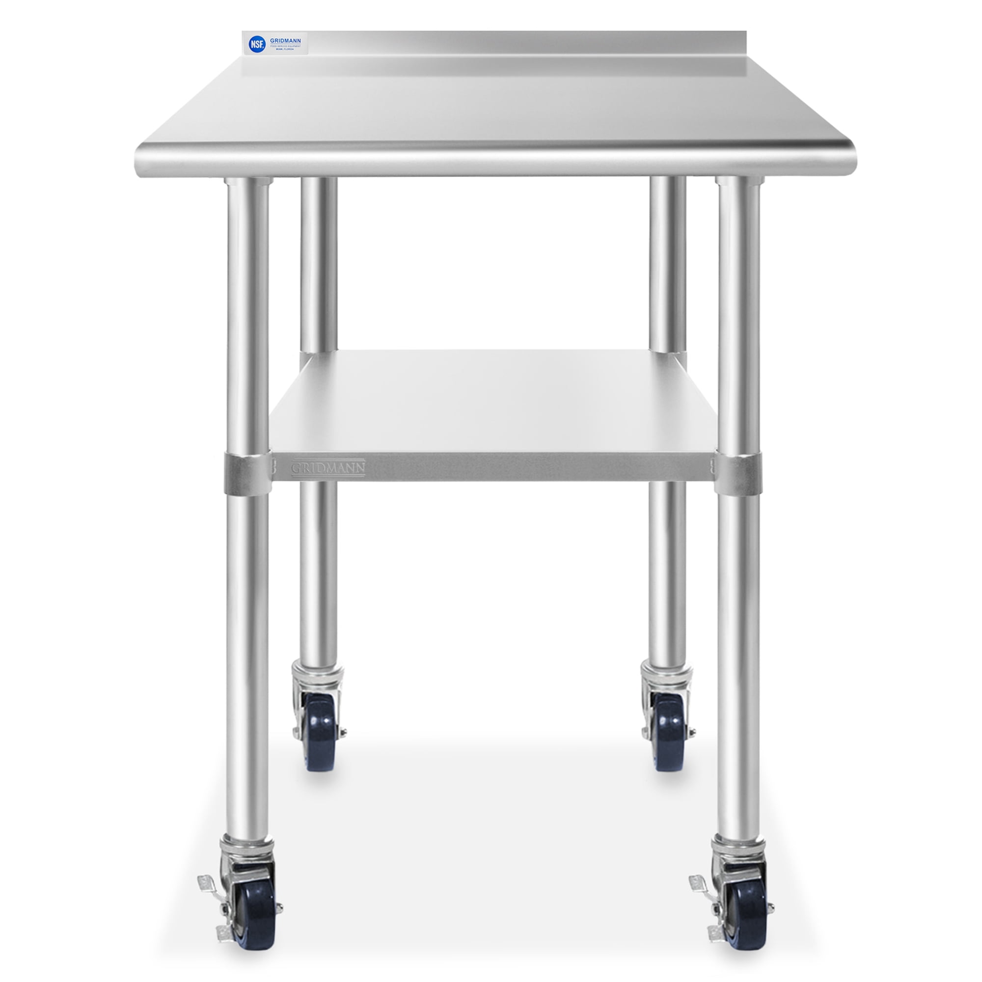 Stainless Steel Commercial Prep Table with Backsplash and Wheels