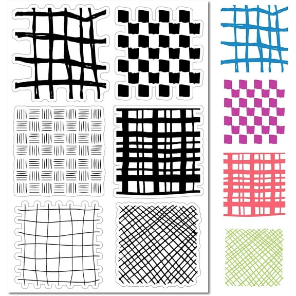 Grids Background Clear Rubber Stamp Vintage Tartan Transparent Silicone Seals Stamp for Journaling Card Making DIY Scrapbooking Handmade Photo Album Notebook Decor 4.3 x 6.3inch Colorful