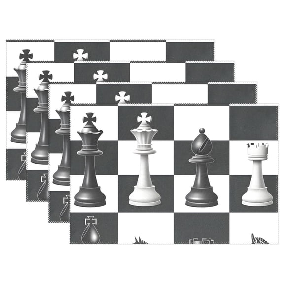 Grids with Chess 12×18 inch Placemats Heat Resistant Washable Foldable Rectangular Placemats Set Decoration Indoor Outdoor for Kitchen Dining Table 4PCs