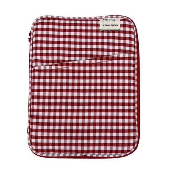 Grids Pattern Pad Laptop Case Soft Cotton Fabric Protective Cover Multiple Compartments for Daily Commute