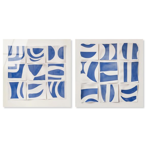 Grids of Blue Harmony Acrylic Print Modern Wall Art Set by Art Remedy, Ready to Hang, 12 x 12