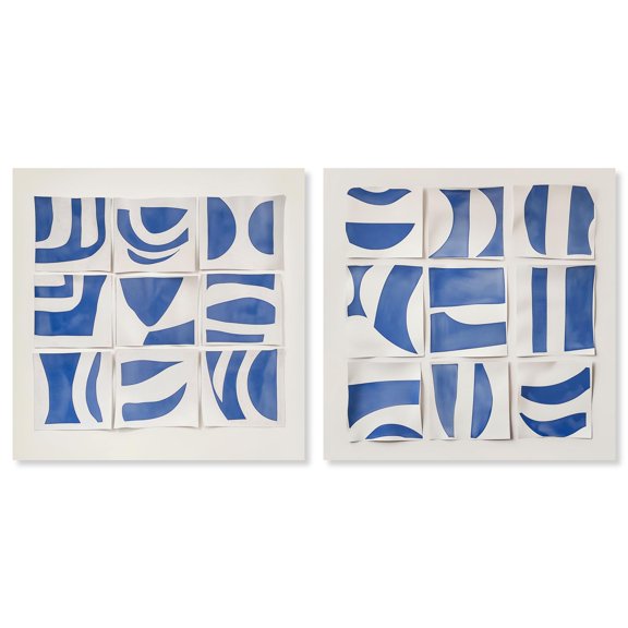 Grids of Blue Harmony Canvas Print Modern Wall Art Set by Art Remedy, Gallery Wrapped, 12 x 12
